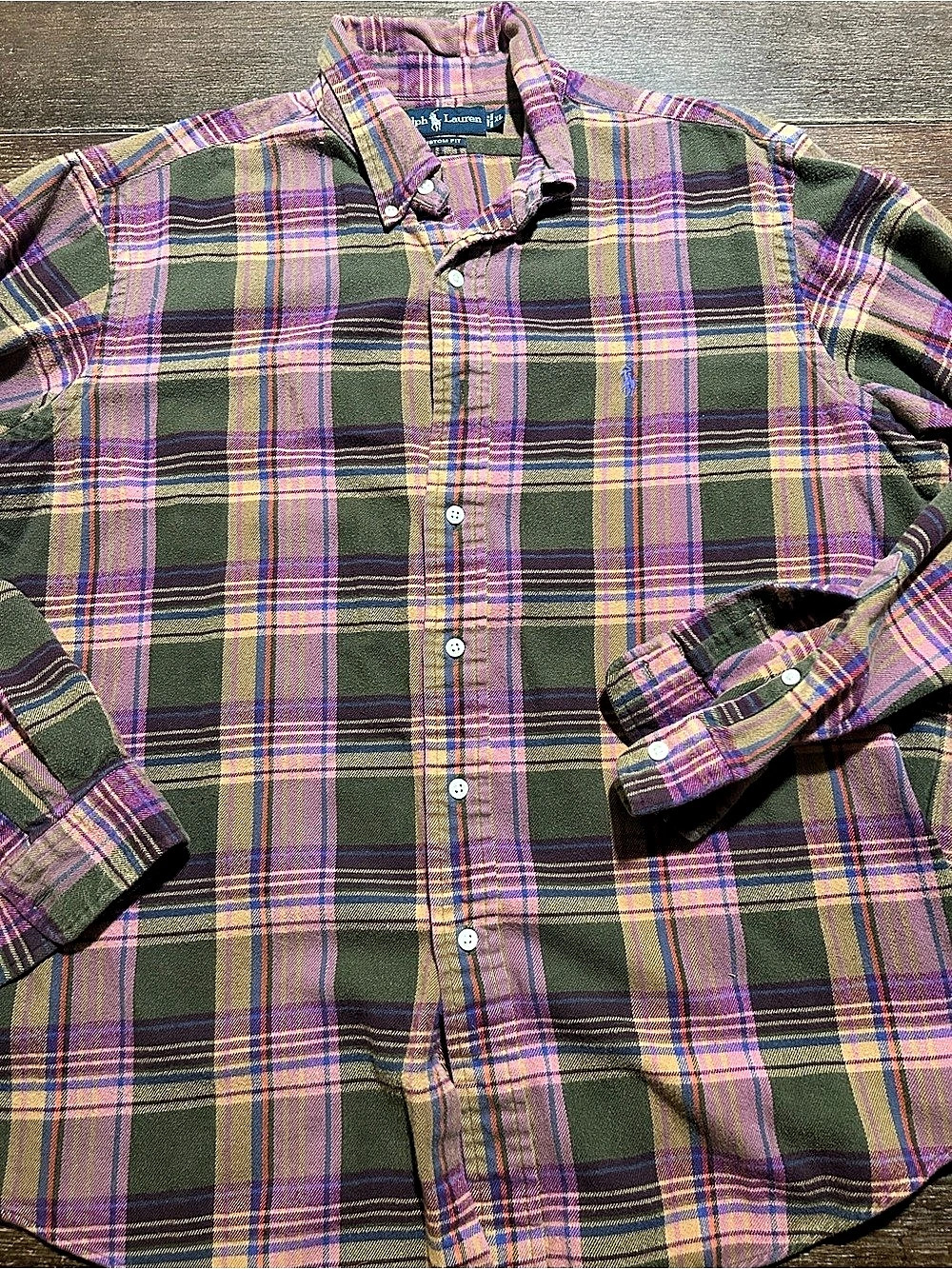 Ralph Lauren Custom Fit Plaid Flannel Shirt Green & Purple XL